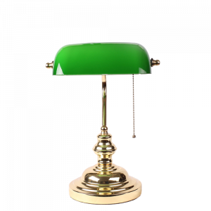 Lampe de banquier vert et métal doré Vintage
