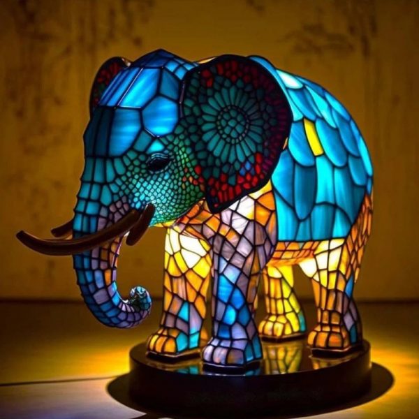 Lampe Vitrail Animaux elephant
