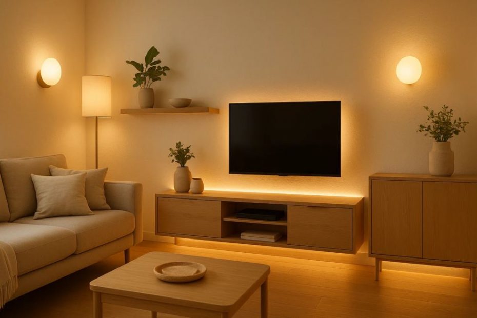 Déco Salon sans Percer avec Éclairage Intégré
