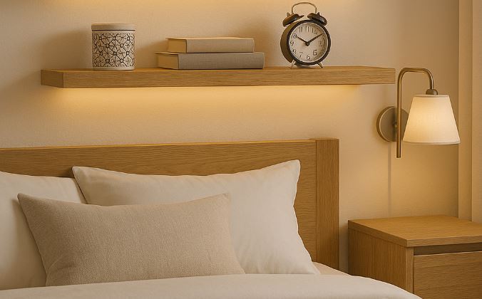 étagère avec éclairage intégré pour la chambre