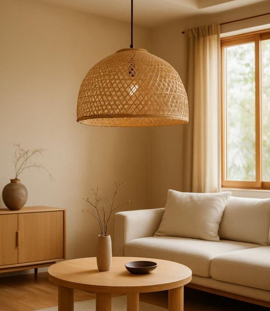 photo suspension en rotin