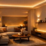 Lumière indirecte dans le salon créer une ambiance chaleureuse et équilibrée