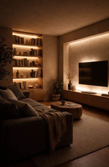 Lumière indirecte salon sombre