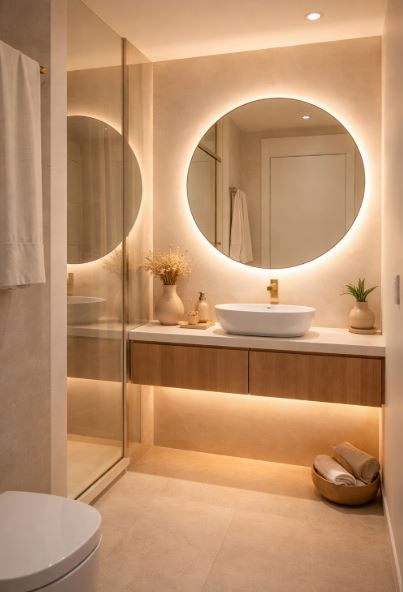 ambiance chaleureuse éclairage indirect photo salle de bain